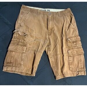 Iron Co Mens Brown Cotton Cargo Shorts Size 32 Relaxed Fit Utility Hiking